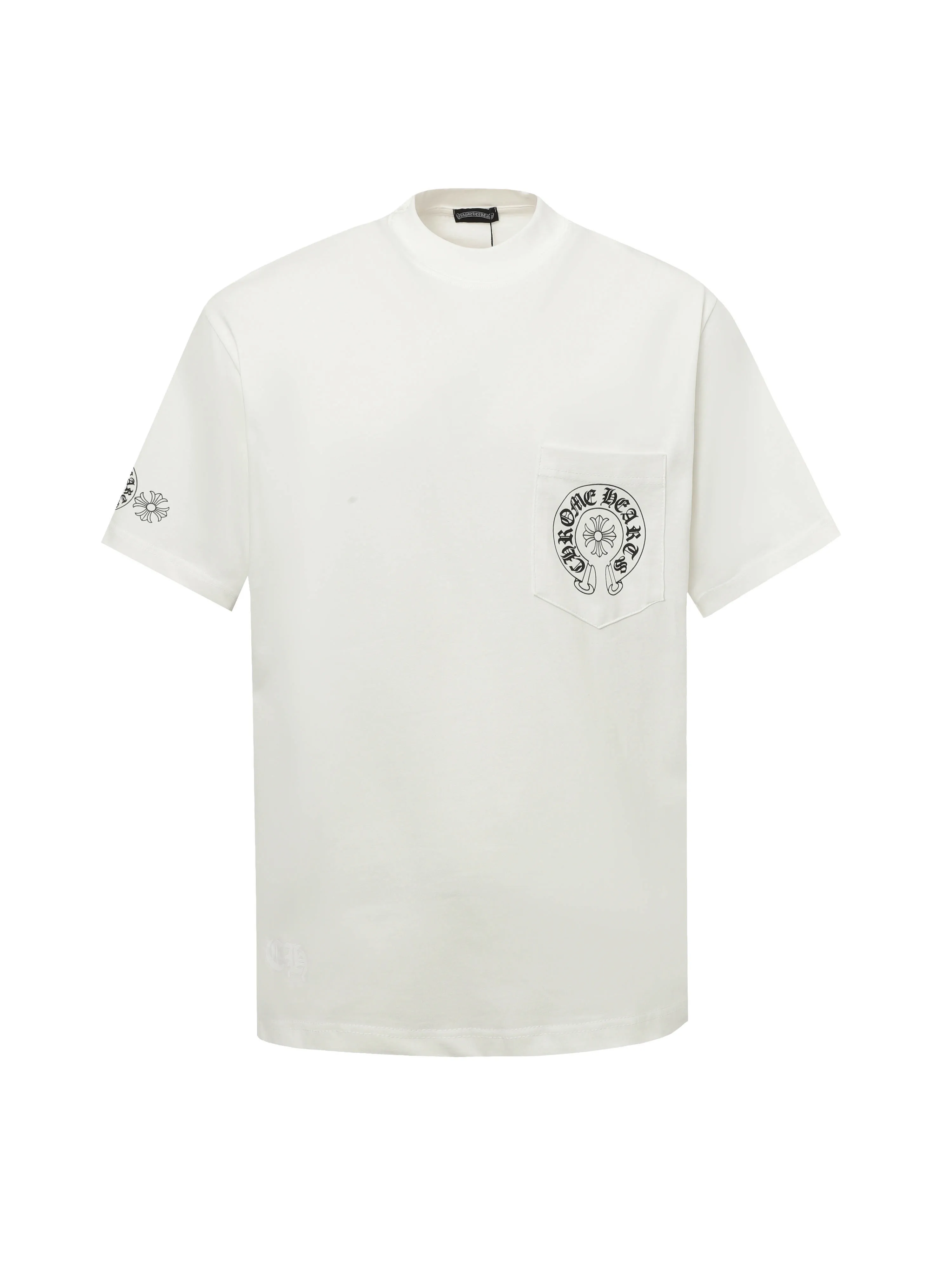 🅿️180 Chrome hearte/Chrome heart ch 25ss early spring horseshoe cross six-color printed short-sleeved T-shirt. A must-have item for daily commuting for men and women in light luxury. The correct version is welcome to compare. Detailed features ·280 grams of 100% cotton double yarn jersey fabric ·Custom-dyed in the same cylinder, special thickened 32 pieces double-strand 1x1 thread ·Double-needle cross-stitch technology ·Original main mark washed hangtag Color: black white Size: XS-L